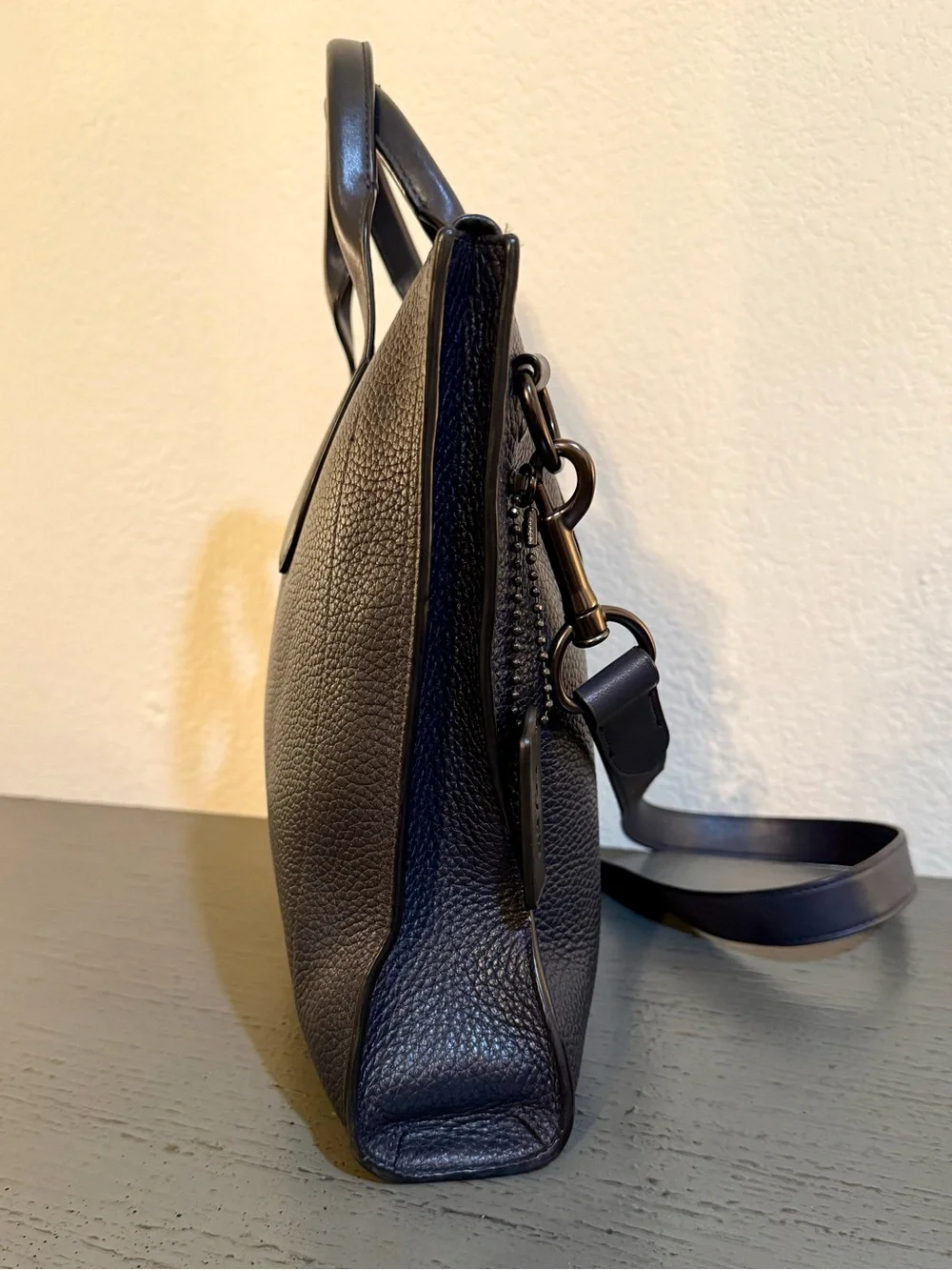 Coach Navy Pebble Leather Messenger Crossbody Bag